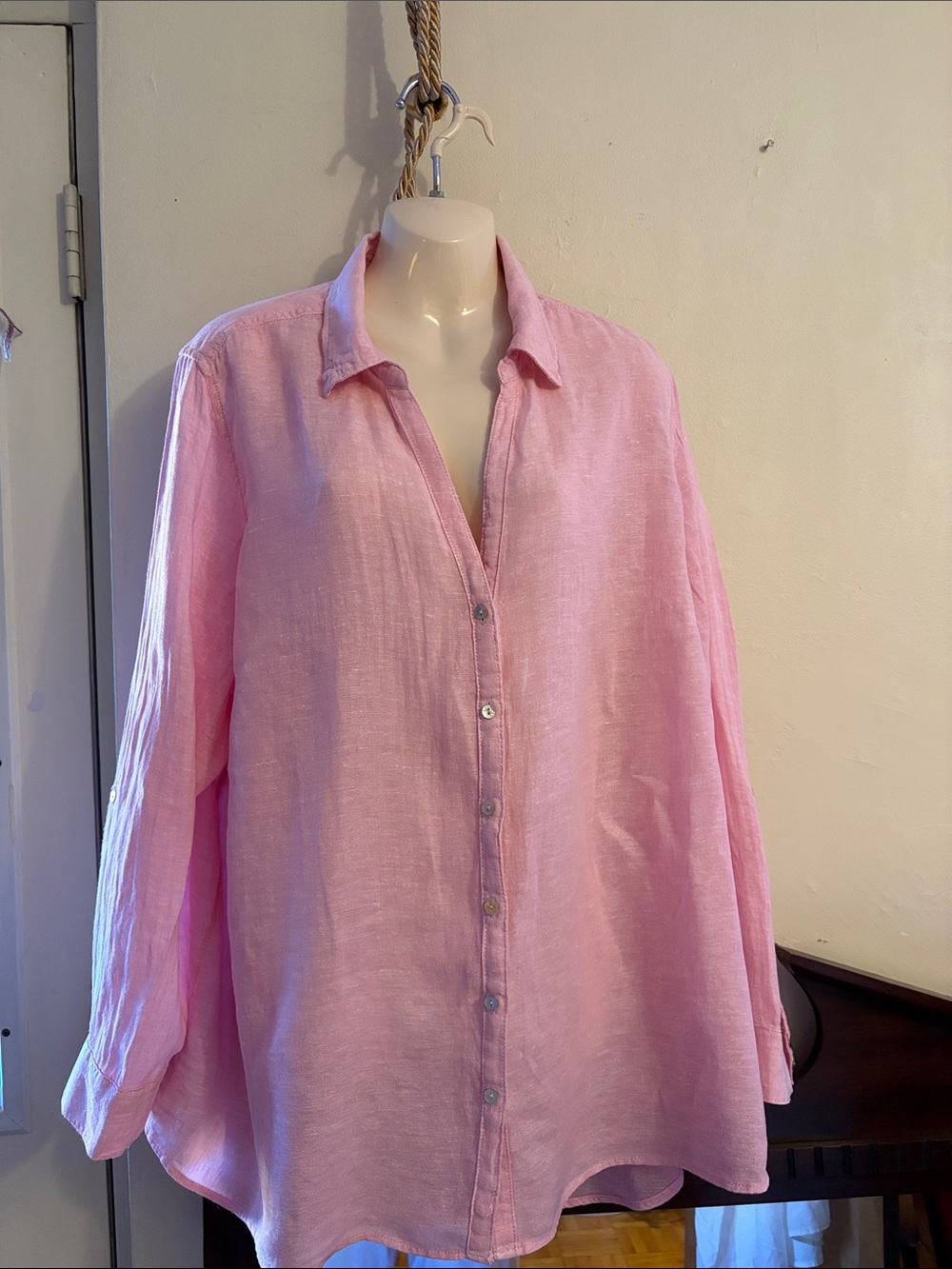Sigrid Olsen Light Pink Linen Button-Down Shirt